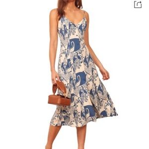 Reformation Size 2 bird print midi dress